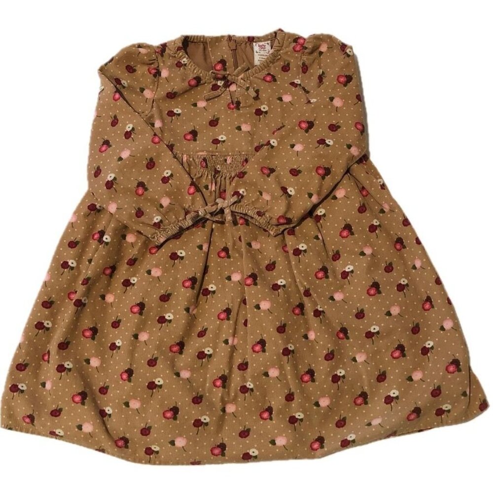 Baby Gap Girls Corduroy Dress Brown Flowers White Polka Dots Size 4Y or 4T